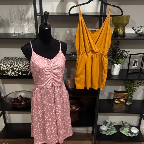 Yathon Dresses & Skirts - Stylish Pink Polka Dot Dress and Yellow Jumper